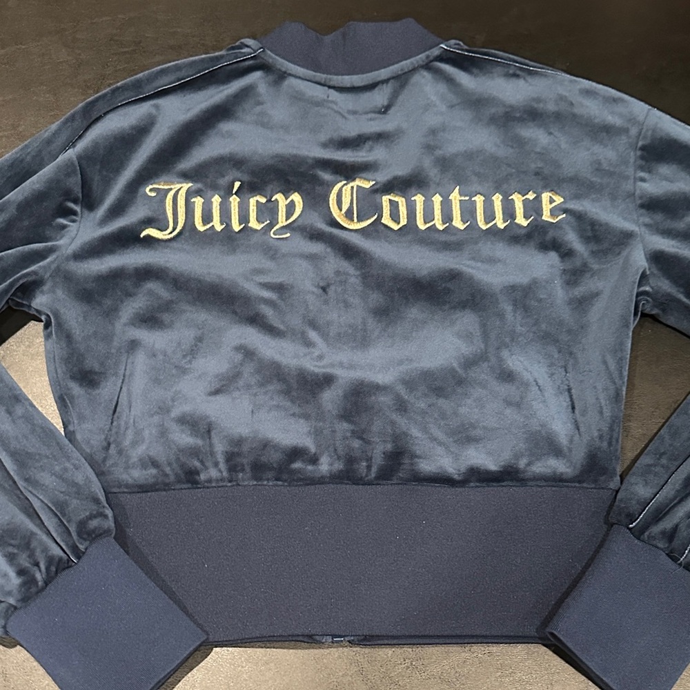 Juicy Couture Blue Velour Bomber Jacket Y2K - Picture 6 of 7